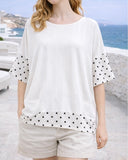 White Polka Dot Contrast Trim Tunic