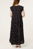 Black POLKA DOT CAP SLEEVE PLEATED DRESS