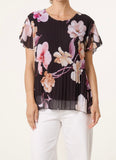 Black FLORAL PLISSE SHORT SLEEVE BLOUSE
