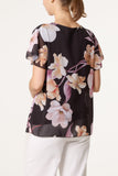 Black FLORAL PLISSE SHORT SLEEVE BLOUSE