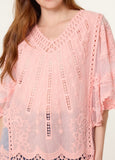 Pink LACE & CROCHET V-NECK TOP