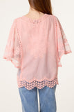 Pink LACE & CROCHET V-NECK TOP