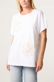 White EMBROIDERED & EMBELLISHED FLOWER T-SHIRT