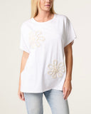 White EMBROIDERED & EMBELLISHED FLOWER T-SHIRT