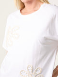 White EMBROIDERED & EMBELLISHED FLOWER T-SHIRT