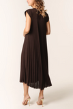 Chocolate CAP SLEEVE PLEATED MAXI DRESS
