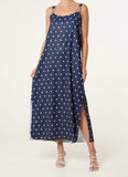Navy SIDE SPLIT GOLD CHAIN STRAP POLKA DOT DRESS