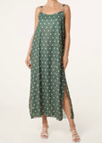 Khaki SIDE SPLIT GOLD CHAIN STRAP POLKA DOT DRESS
