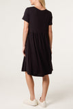 Black ROUND NECK STRETCH MINI DRESS