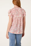 Pink BOHO RUFFLE FLORAL & LACE SLEEVE TOP