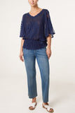 Navy Sunflower LACE SLEEVE BLOUSE