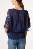 Navy Sunflower LACE SLEEVE BLOUSE
