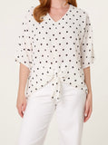 White POLKA DOT KNOT FRONT TOP