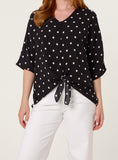Black POLKA DOT KNOT FRONT TOP