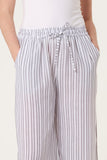 White COTTON BLEND STRIPED WIDE LEG TROUSERS