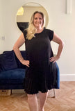 Black CAP SLEEVE PLEATED MINI DRESS