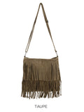 Bag Taupe Suede Leather Square Crossbody with Fringes