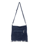 Bag Taupe Suede Leather Square Crossbody with Fringes