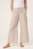 Mocha COTTON BLEND STRIPED WIDE LEG TROUSERS