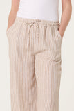 Mocha COTTON BLEND STRIPED WIDE LEG TROUSERS