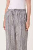 Black COTTON BLEND STRIPED WIDE LEG TROUSERS