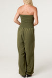 Khaki BANDEAU SHIRRED WIDE LEG JUMPSUIT
