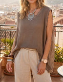 Coral SPLIT BACK SLEEVELESS MESH TOP
