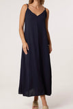 Navy V-NECK MIDI STRAPPY DRESS