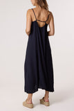 Navy V-NECK MIDI STRAPPY DRESS