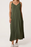 Khaki V-NECK MIDI STRAPPY DRESS