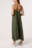 Khaki V-NECK MIDI STRAPPY DRESS