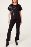 Black EMBELLISHED BOW DETAIL T-SHIRT