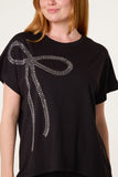 Black EMBELLISHED BOW DETAIL T-SHIRT