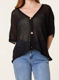 Black FINE KNIT V-NECK SHORT SLEEVE CARDIGAN