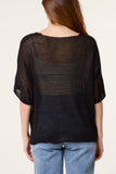 Black FINE KNIT V-NECK SHORT SLEEVE CARDIGAN