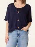 Navy FINE KNIT V-NECK SHORT SLEEVE CARDIGAN