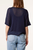 Navy FINE KNIT V-NECK SHORT SLEEVE CARDIGAN