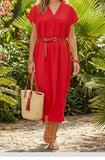 Red CAP SLEEVE OVERSIZED TUNIC DRESS