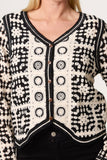 Black & Cream PATCHWORK CROCHET V CARDIGAN
