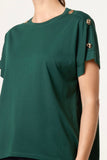 Bottle Green GOLD BUTTONS DETAIL ROUND NECK T-SHIRT