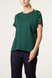Bottle Green GOLD BUTTONS DETAIL ROUND NECK T-SHIRT