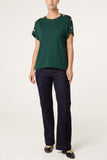 Bottle Green GOLD BUTTONS DETAIL ROUND NECK T-SHIRT