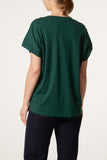 Bottle Green GOLD BUTTONS DETAIL ROUND NECK T-SHIRT