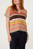 MULTICOLOR STRIPED BUTTON THROUGH VEST