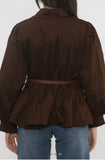Chocolate BELTED BALLOON SLEEVE SHIRT