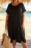 Black TWIST BACK DOT PRINT CAP SLEEVE TUNIC