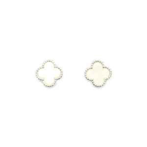 Earring Clover Shape With Stone Stud Earrings In Silver White