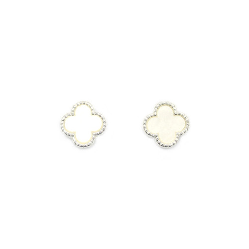 Earring Clover Shape With Stone Stud Earrings In Silver White
