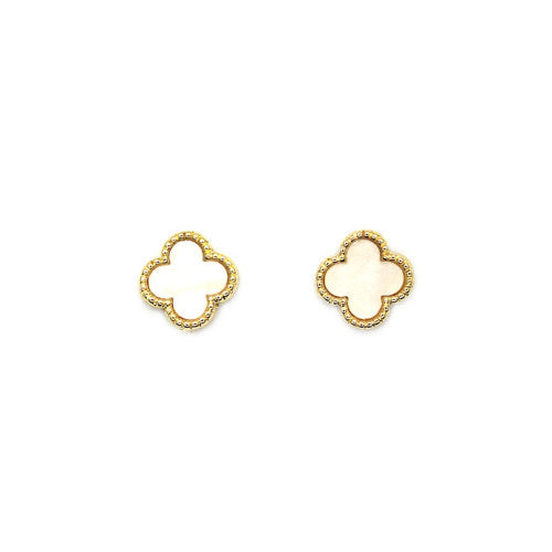 Earring Clover Shape With Stone Stud Earrings In Gold White