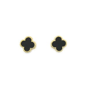 Earring Clover Shape With Stone Stud Earrings In Gold Black
